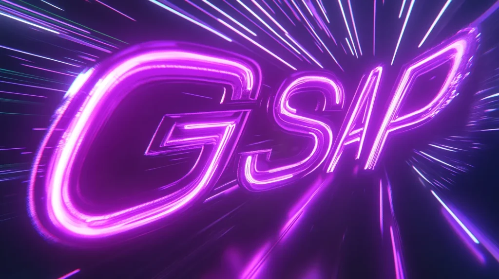 GSAPのロゴと共に、スクロールアニメーションが飛び出す近未来的な演出